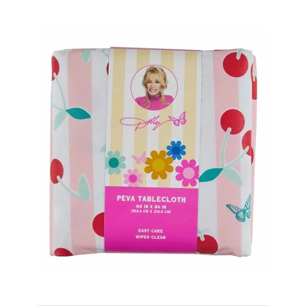 Dolly Parton Cherry Stripe Printed PEVA Tablecloth
